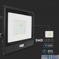 50W LED Прожектор PIR Сензор SAMSUNG ЧИП Черно Тяло 6400К 1М Кабел 