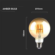 LED Крушка - 8W Filament E27 G95 AMBER 2200K