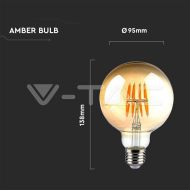 LED Крушка - 8W Filament E27 G95 AMBER 2200K