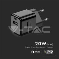 20W Заряден Адаптер 1PD + 1QC Порт Черен