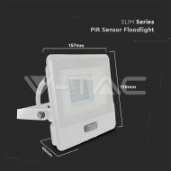 20W LED Прожектор PIR Сензор SAMSUNG ЧИП Бяло Тяло 4000К 1М Кабел