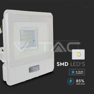 20W LED Прожектор PIR Сензор SAMSUNG ЧИП Бяло Тяло 3000К 1М Кабел