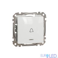 Sedna Design & Elements, Еднопосочен пуш бутон 10A син локаторен LED символ Звънец, бял