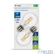 LED Крушка - 4W Filament  E27 A60 Прозрачно Покритие 2700K 2бр/Блистер