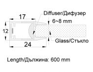 Светодиоден профил за стъклена полица, 4.5W, 4000K, 12V DC, неутрална светлина, SMD 2835